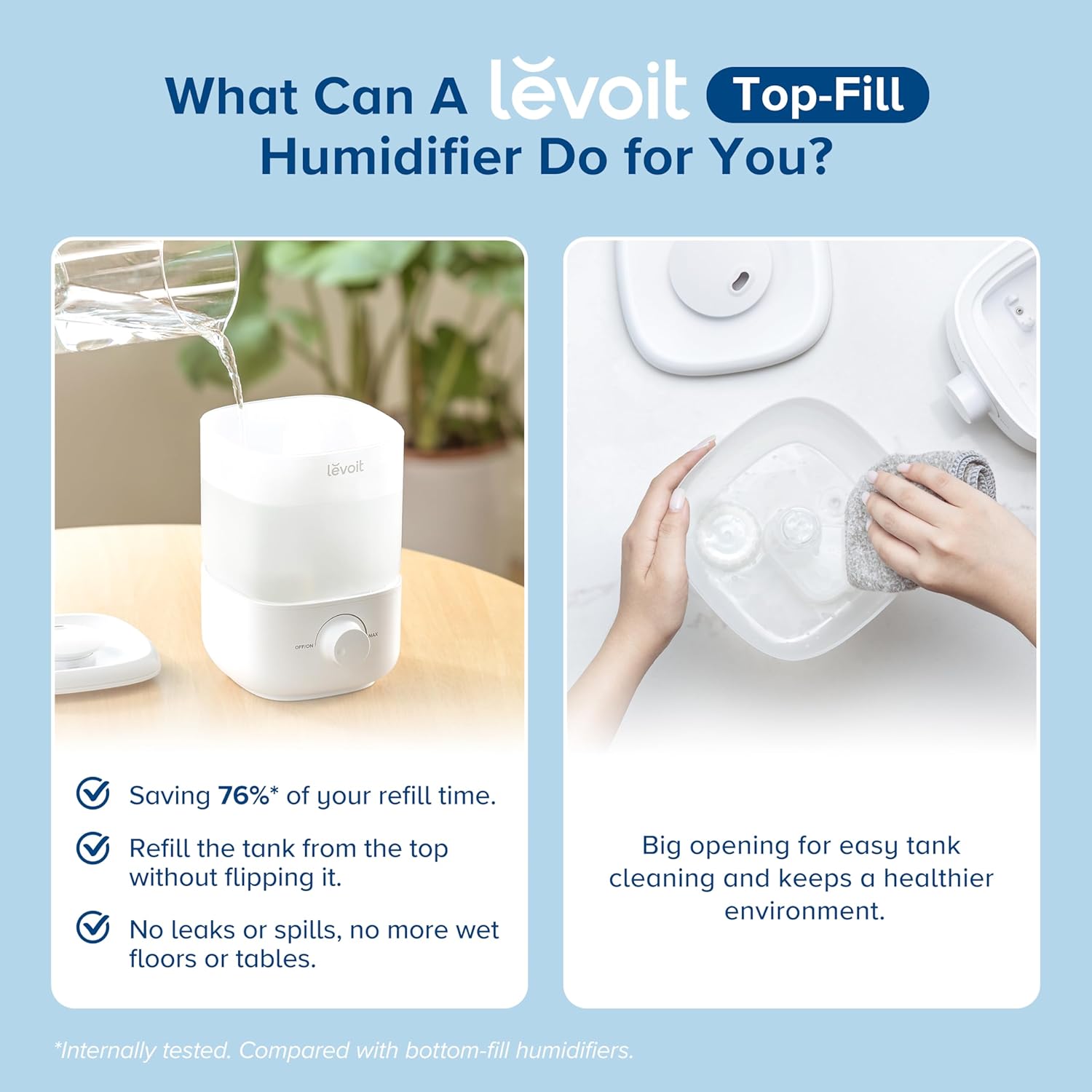 LEVOIT Humidifiers for Bedroom, Quiet (3L Water Tank) Cool Mist Top Fill Essential Oil Diffuser with 25Watt for Home Large Room, 360° Nozzle, Rapid Ultrasonic Humidification for Baby Nursery and Plant