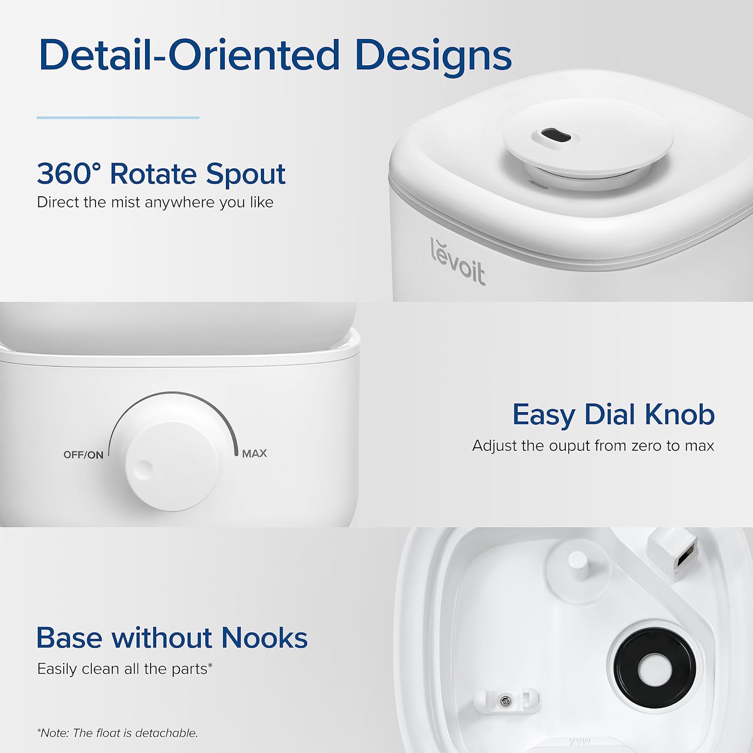 LEVOIT Humidifiers for Bedroom, Quiet (3L Water Tank) Cool Mist Top Fill Essential Oil Diffuser with 25Watt for Home Large Room, 360° Nozzle, Rapid Ultrasonic Humidification for Baby Nursery and Plant