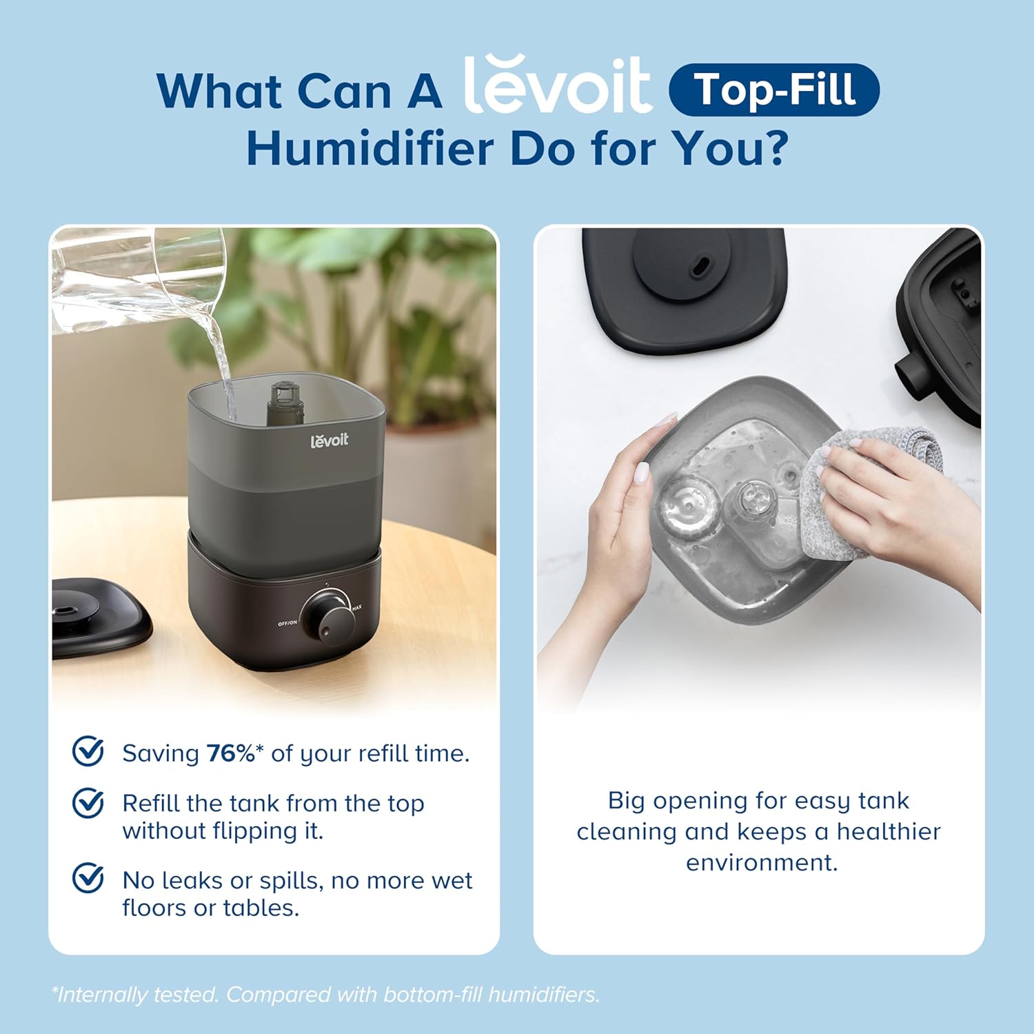 LEVOIT Humidifiers for Bedroom, Quiet (3L Water Tank) Cool Mist Top Fill Essential Oil Diffuser with 25Watt for Home Large Room, 360° Nozzle, Rapid Ultrasonic Humidification for Baby Nursery and Plant